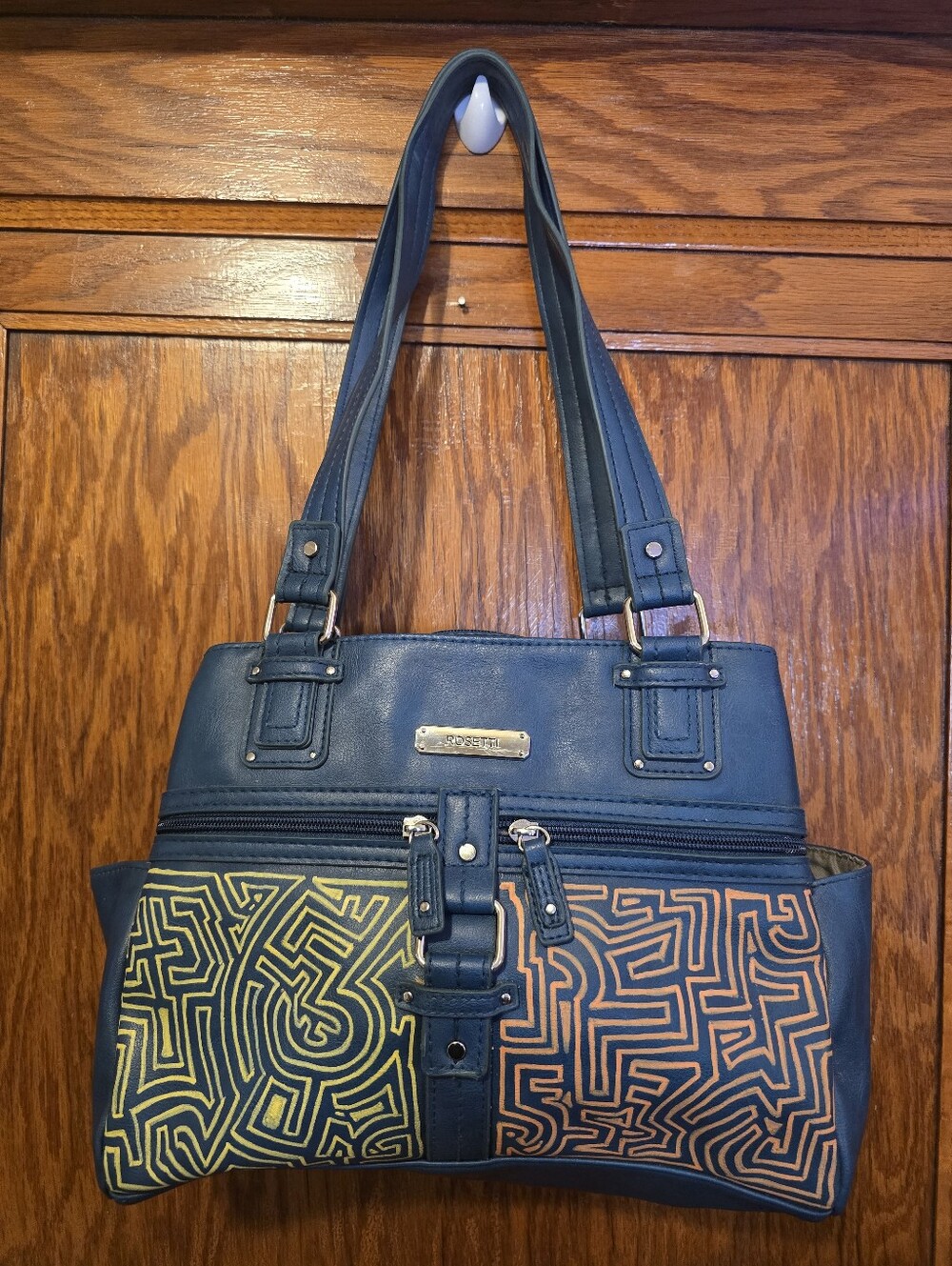 HANDCRAFTED UPCYCLED Abstract Handbag HANDPAINTED TURQUOISE Purse Many Pockets